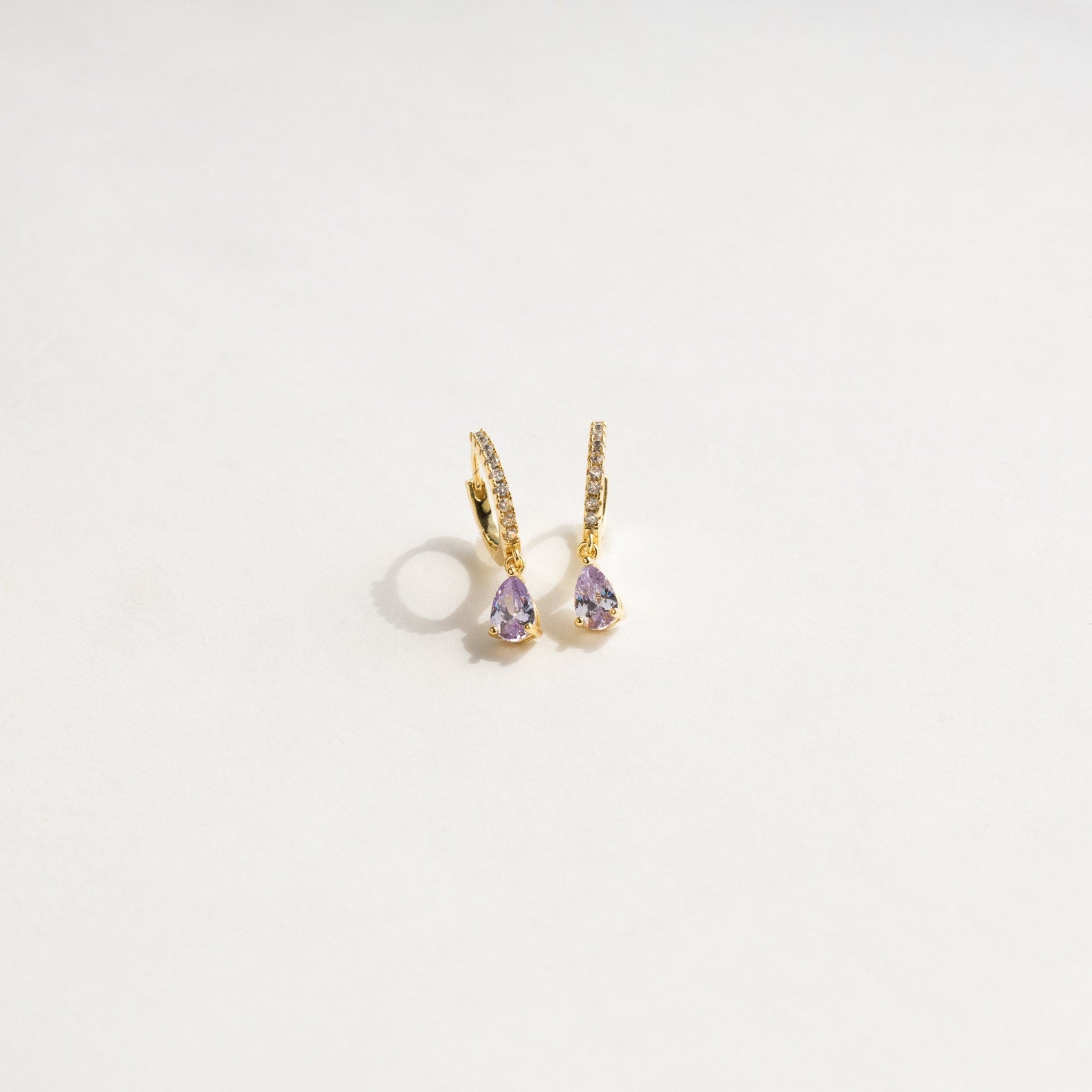 Birthstone Teardrop Diamond Huggie Earrings